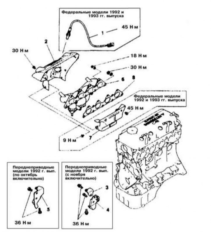 Снятие и установка выпускного коллектора (Мицубиси Галант 6 и 7, 1987 ...