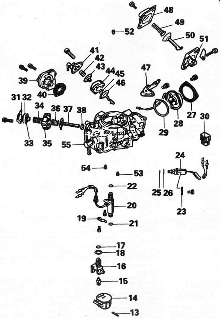 10.8а. Подетальный вид верхней части типового карбюратора с обратной связью Mitsubishi. 13. Штифт,…