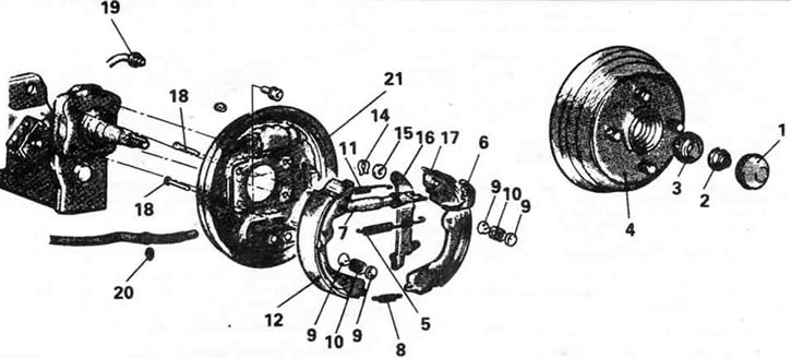 6.6b. Узел заднего барабанного тормоза (все модели Galant, а также модели Mirage с 1989 года…