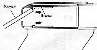 14.20. При помощи молотка и бородка извлеките втулку В из левого рычага подвески