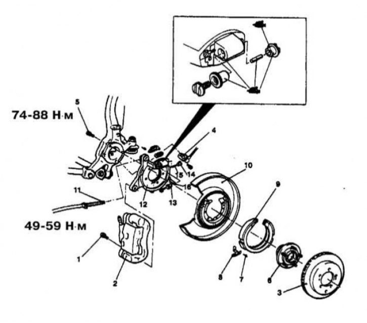 Компоненты стояночного тормоза на моделях Diamante с 1997 г. вып.
