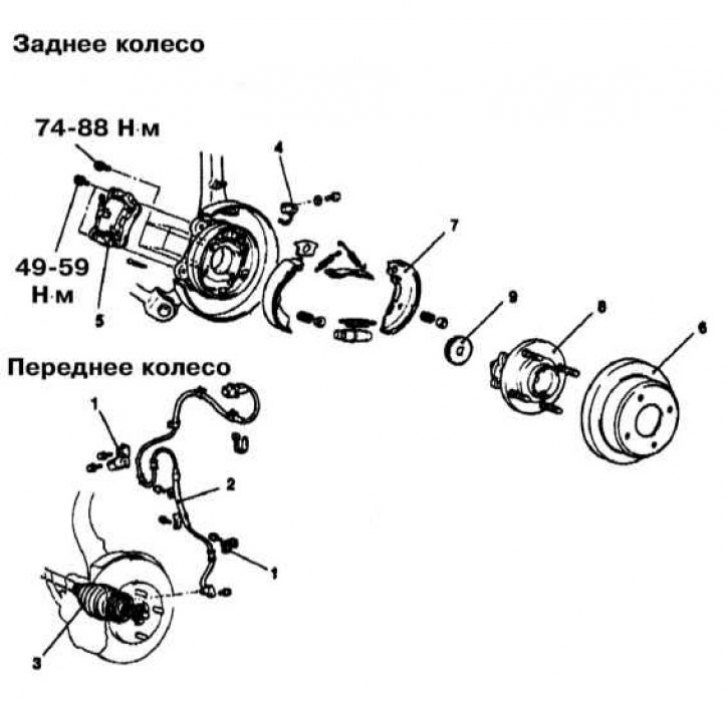 Детали установки колесных датчиков на моделях Galant AWD с 1994 г. вып.