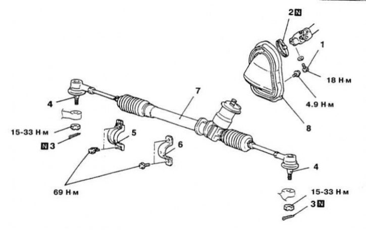 Детали установки рулевого механизма с ручным приводом (модели Mirage)