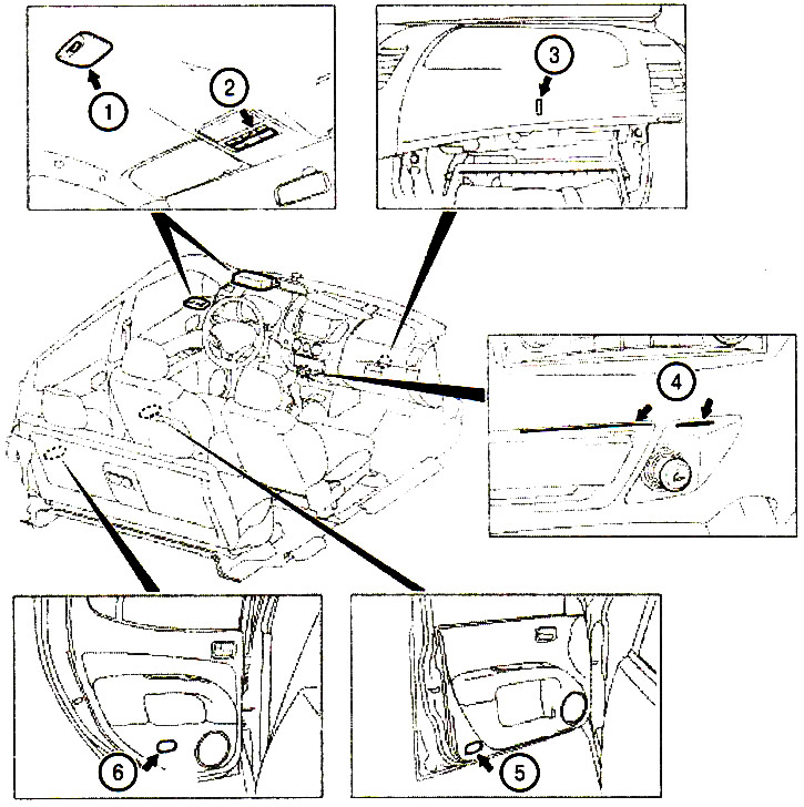 1. Задний фонарь освещения салона; 2. Фонари подсветки пепельницы и прикуривателя; 3. Фонарь…