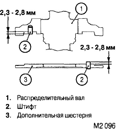 2. Установите штифты в шестерню распределительного вала и в дополнительную шестерню в соответствии…
