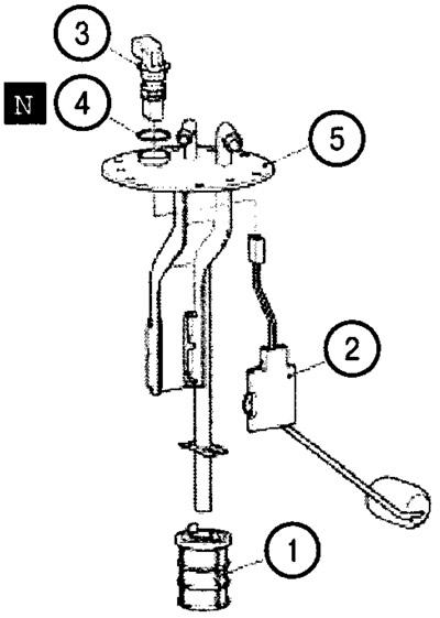 1. Топливный фильтр; 2. Датчик уровня; 3. Разъем; 4. Уплотнительное кольцо; 5. Фланец с топливными…