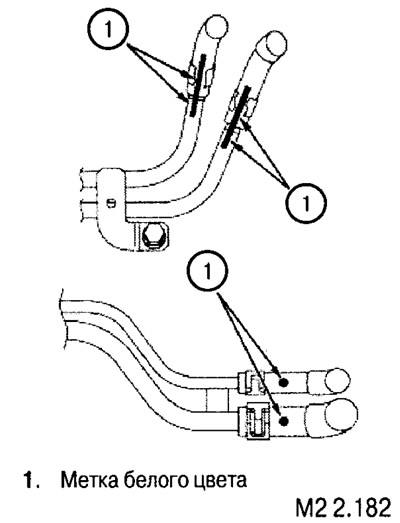 Правильное соединение шланга и металлической трубки топливопровода показано на рис. М2 2.182.