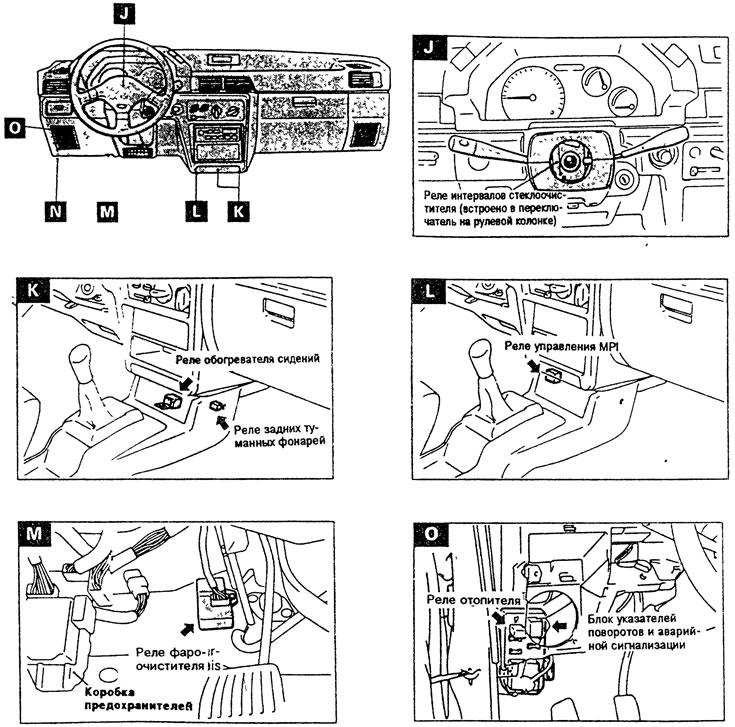 Где находится реле стартера лансер 9 Relay location (Mitsubishi Lancer 3 and 5, 1984-1992) - "Electrical circuits" Mi