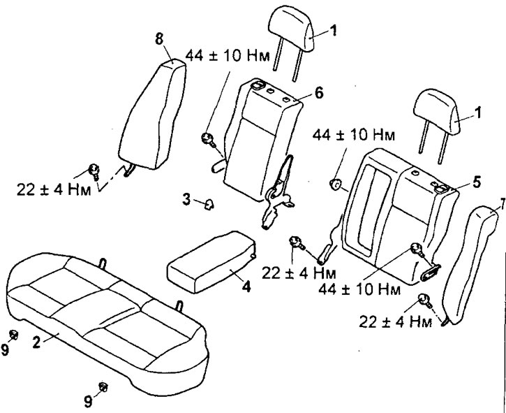 Backseat (Mitsubishi Lancer 9, 2000-2007, petrol) "Interior (internal elements