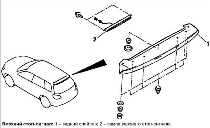 Снятие и установка верхнего стоп-сигнала (Мицубиси Аутлендер 1, 2003 ...