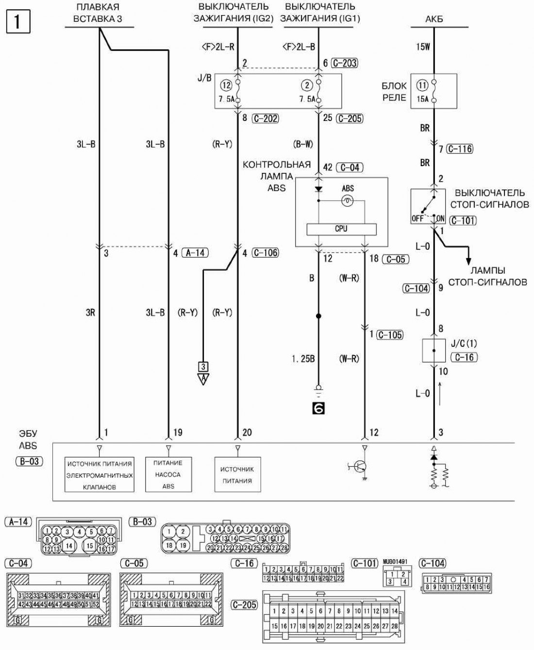 Схема проводки митсубиси аутлендер Diagram of the anti-lock braking system (ABS) (Mitsubishi Outlander 1, 2003-2008