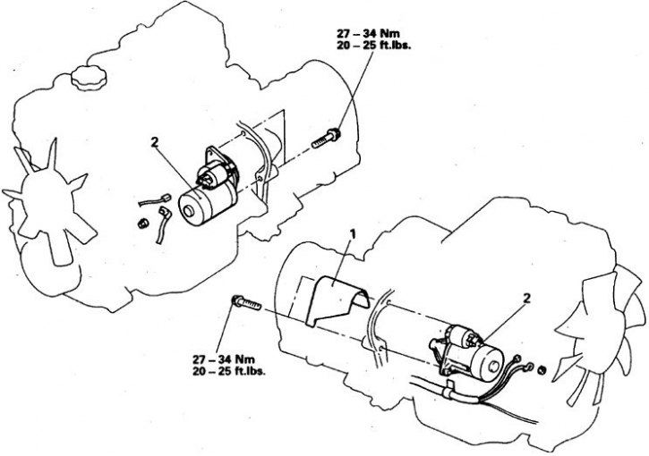 Где находится стартер на митсубиси Starter - removal and installation (Mitsubishi Pajero 1 and 2, 1982-1999) - "Eng